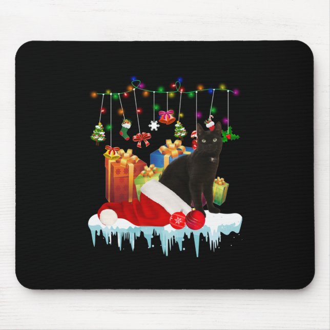Black Cat Present Of My Christmas Mouse Pad (Front)