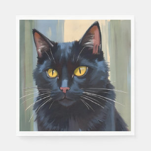 Black Cat Pretty Kitten Watercolor Napkin