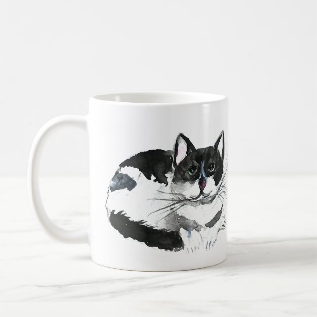 Black cat Pretty pet kitten watercolor Beautiful Coffee Mug (Left)