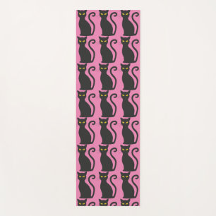 BLACK CAT PRINT ON PINK YOGA MAT