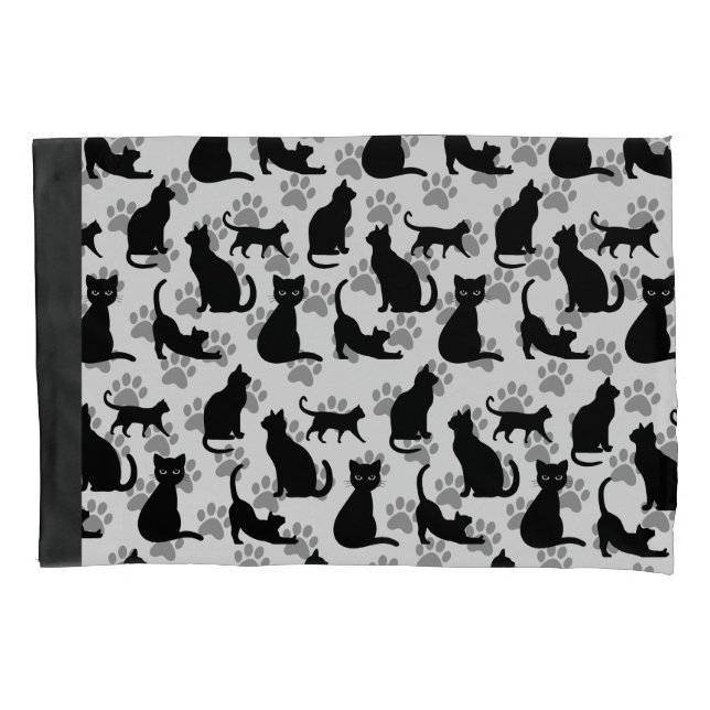 Black Cat Print Pillowcase for Cat Lovers (Front)