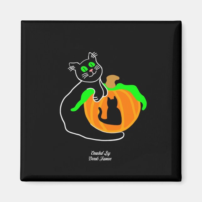 Black Cat Pumpkin 2 Inch Square Magnet (Front)
