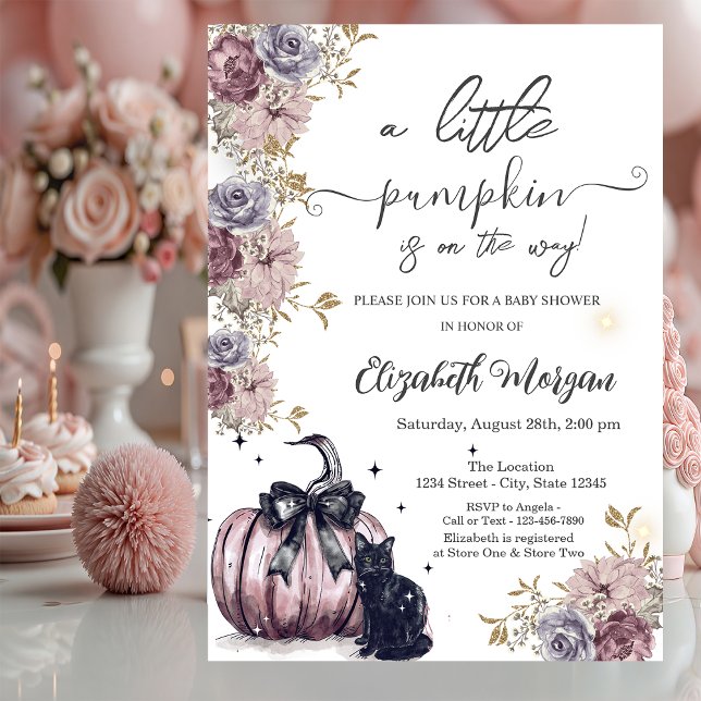 Black Cat Pumpkin Bow Flowers Baby Shower   Invitation (Creator Uploaded)