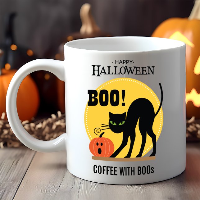 Black Cat Pumpkin Coffee with Boos Halloween Coffee Mug (Creator Uploaded)