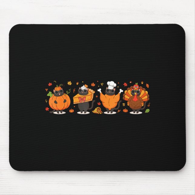 Black Cat Pumpkin E Turkey Thanksgiving Fall Cat L Mouse Pad (Front)
