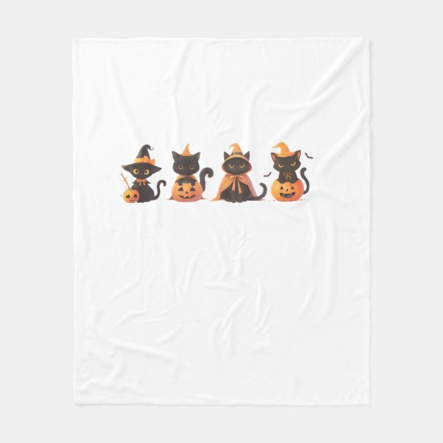 Black Cat Pumpkin  Fleece Blanket (Front)