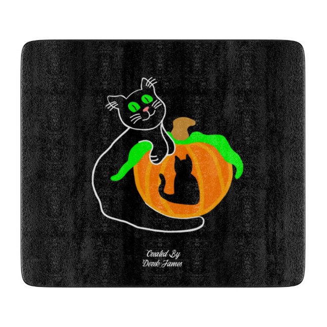 Black Cat Pumpkin Glass Cutting Board (Front)
