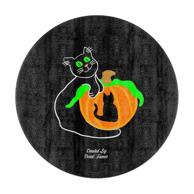 Black Cat Pumpkin Glass Cutting Board (30.4 cm) (Front)