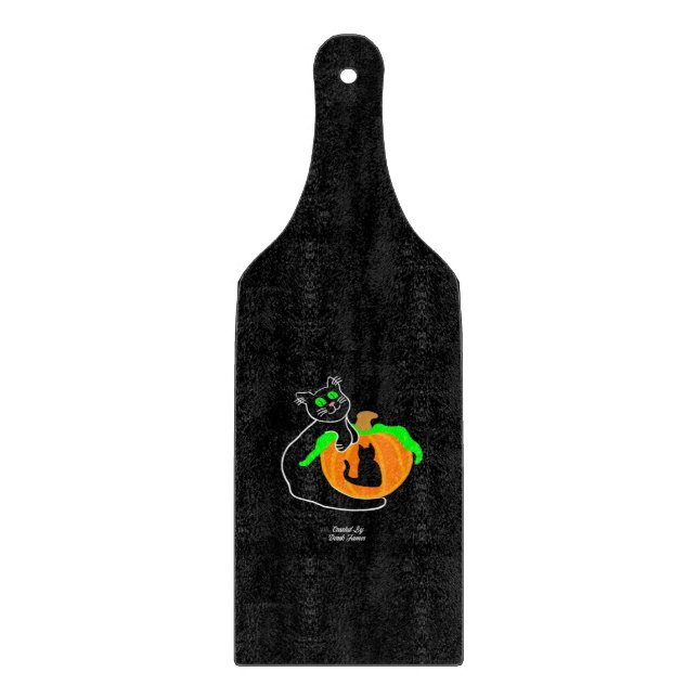 Black Cat Pumpkin Glass Cutting Board Paddle (Front)