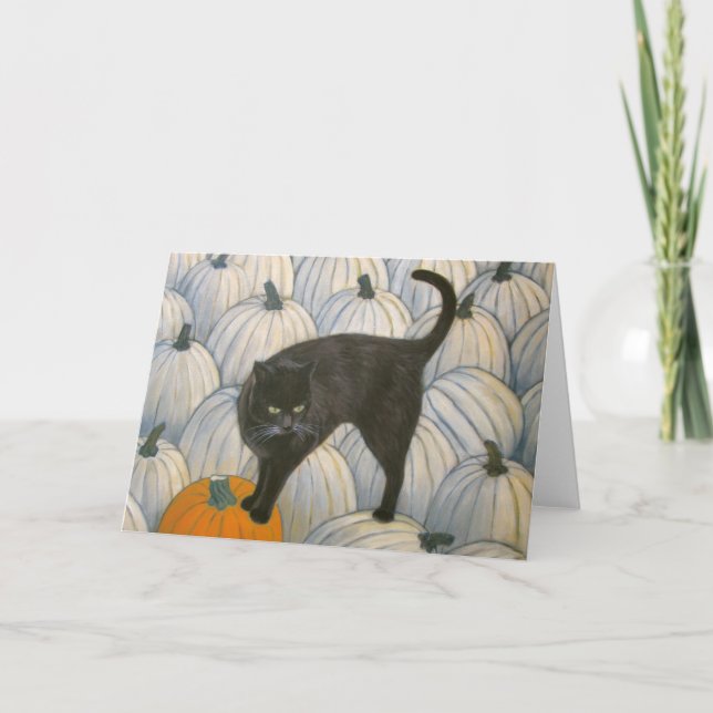 Black Cat Pumpkin Greeting Card (Front)