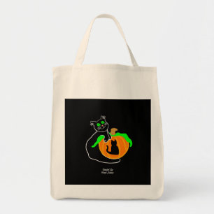 Black Cat Pumpkin Grocery Tote Bag