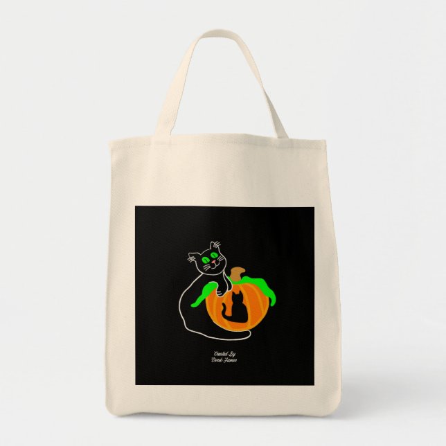 Black Cat Pumpkin Grocery Tote Bag (Front)
