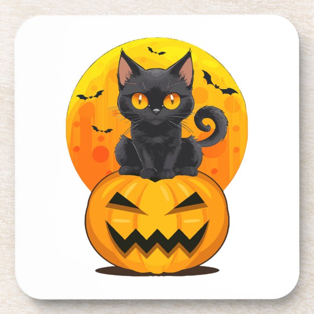 Black Cat Pumpkin Halloween Costume  Coaster (Front)