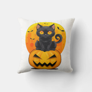 Black Cat Pumpkin Halloween Costume Cushion