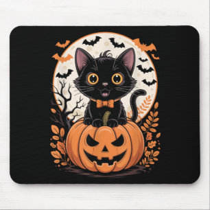 Black Cat Pumpkin Halloween Costume Fall Autumn Mouse Pad