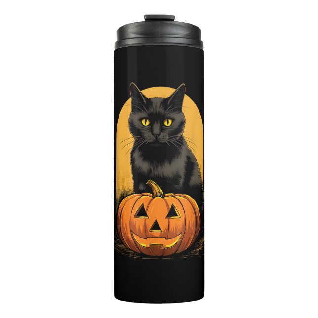 Black Cat Pumpkin Halloween Costume For Women Men  Thermal Tumbler (Front)