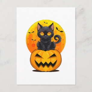 Black Cat Pumpkin Halloween Costume Postcard