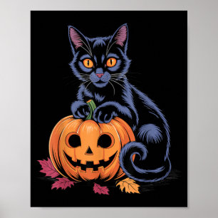 Black Cat Pumpkin Halloween Costume Retro Fall Poster