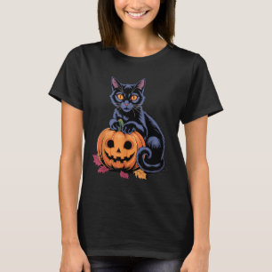 Black Cat Pumpkin Halloween Costume Retro Fall T-Shirt