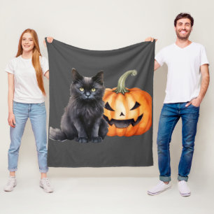 Black Cat & Pumpkin Halloween  Fleece Blanket 
