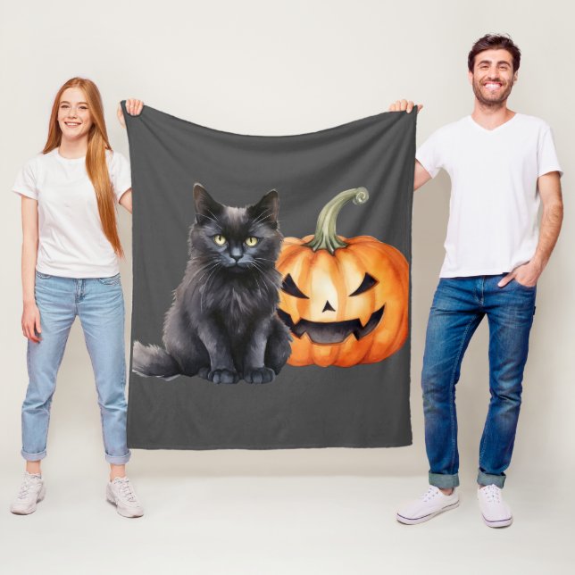 Black Cat & Pumpkin Halloween  Fleece Blanket  (In Situ)