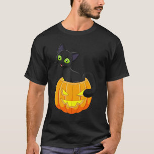 Black Cat Pumpkin Halloween For Women Kids Men T-Shirt