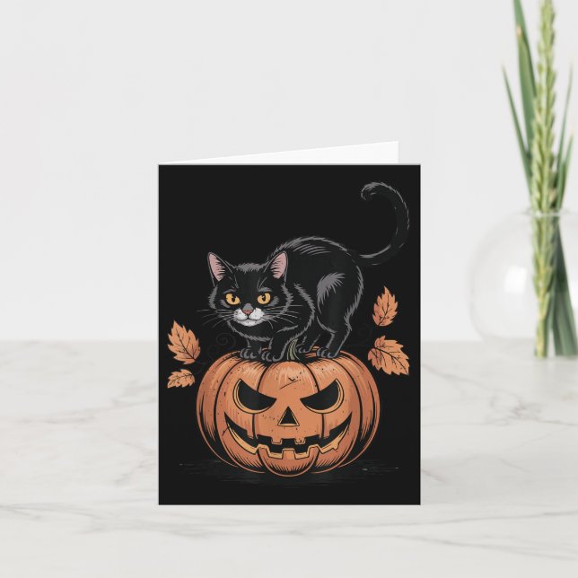 Black Cat Pumpkin Halloween Men Women Funny Mum Da Card (Front)