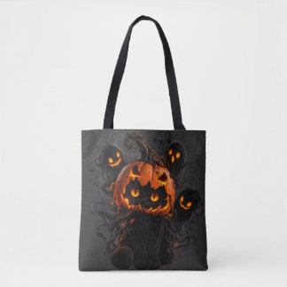 Black Cat Pumpkin Halloween Tote Bag - Spooky Ghos