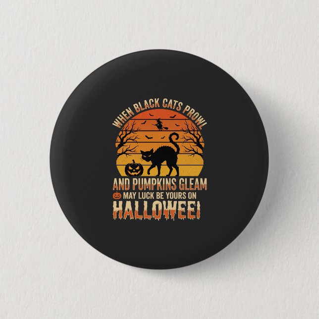 Black Cat Pumpkin Halloween Vector Design 6 Cm Round Badge (Front)