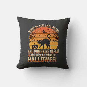 Black Cat Pumpkin Halloween Vector Design Cushion