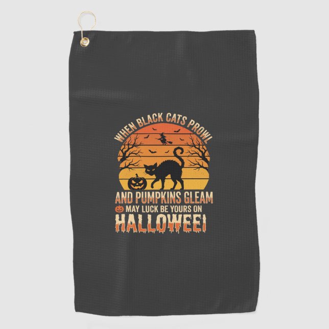 Black Cat Pumpkin Halloween Vector Design Golf Towel (Front)