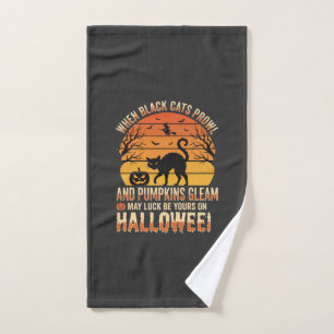 Black Cat Pumpkin Halloween Vector Design Hand Towel