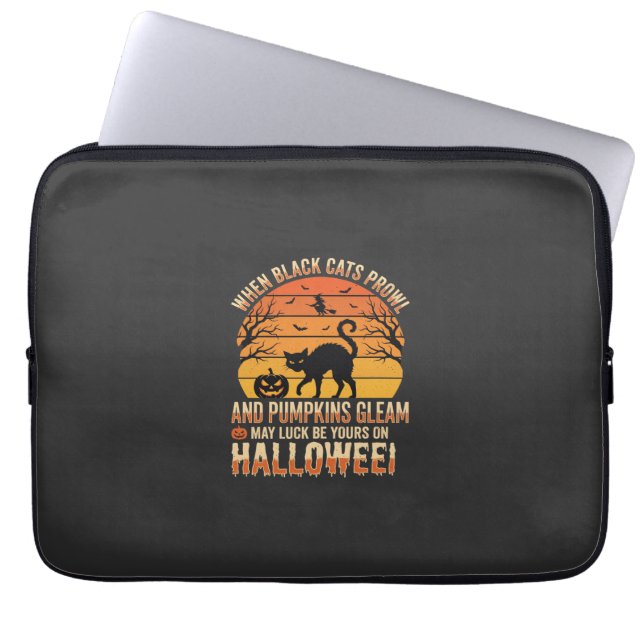 Black Cat Pumpkin Halloween Vector Design Laptop Sleeve (Front)