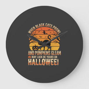 Black Cat Pumpkin Halloween Vector Design Large Clock