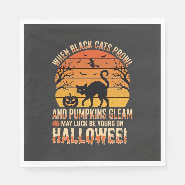 Black Cat Pumpkin Halloween Vector Design Napkin (Front)