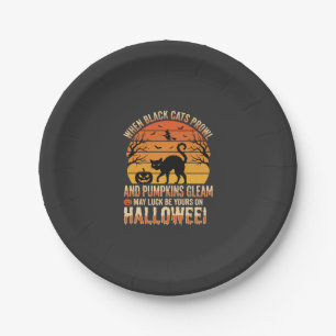 Black Cat Pumpkin Halloween Vector Design Paper Plate