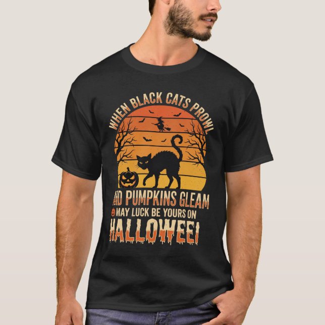 Black Cat Pumpkin Halloween Vector Design T-Shirt (Front)