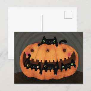 Black Cat Pumpkin Happy Halloween Holiday Post Postcard