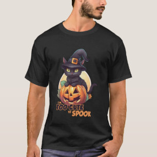 Black Cat Pumpkin I'm Too Cute To Spook Full Moon T-Shirt