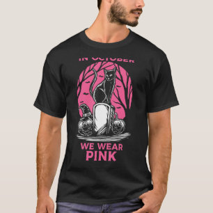 Black Cat Pumpkin In October We Wear Pink Hallowee T-Shirt