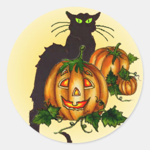 BLACK CAT PUMPKIN JACK by SHARON SHARPE Classic Round Sticker