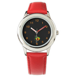 Black Cat Pumpkin Kid's Red Leather Strap Watch