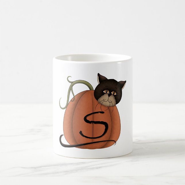 Black Cat Pumpkin Letter S Halloween Coffee Mug (Creator Uploaded)