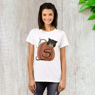 Black Cat Pumpkin Letter S Halloween T-Shirt