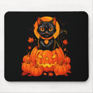 Black Cat Pumpkin Moon Halloween Autumn Fall Mouse Pad