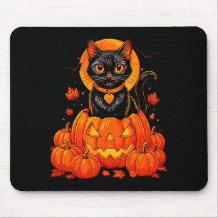 Black Cat Pumpkin Moon Halloween Autumn Fall Mouse Pad