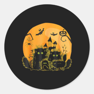 Black Cat Pumpkin Moon Halloween Classic Round Sticker