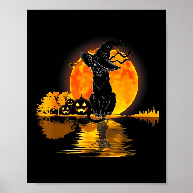Black Cat Pumpkin Moon Halloween Costume Cat Lover Poster (Front)