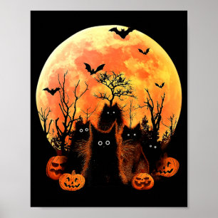 Black Cat Pumpkin Moon Halloween Costume Cat Lover Poster