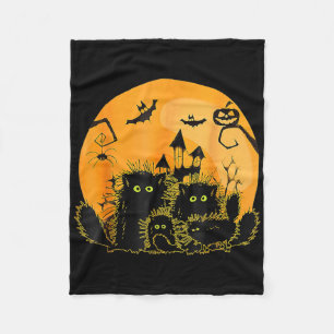 Black Cat Pumpkin Moon Halloween Fleece Blanket